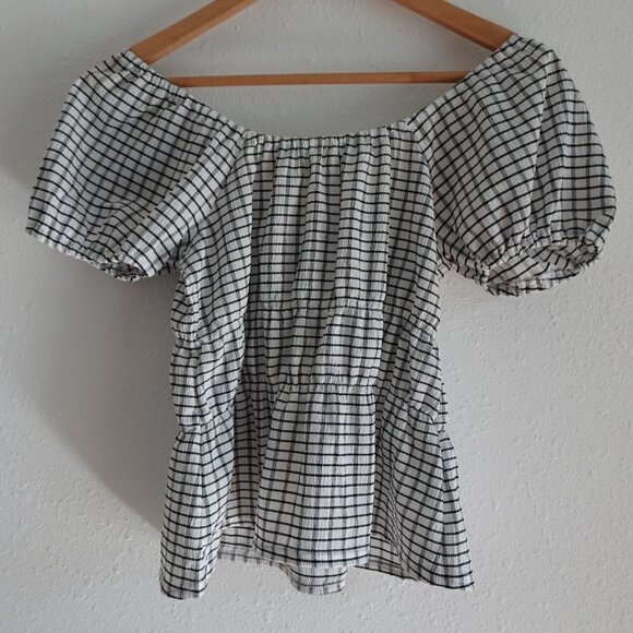 Madewell Omaha Tiered Top Women's Size S Black White Gingham Square Neck - Picture 7 of 9